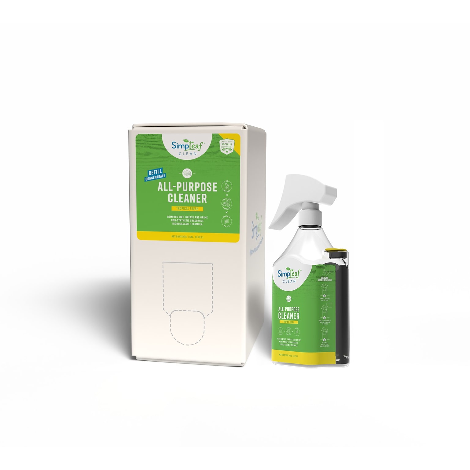 Simpleaf Clean All-Purpose Cleaner with Easy Refill Bottle, Tropical Fresh, 1 Gallon (S-APBIB01-1G-TF)