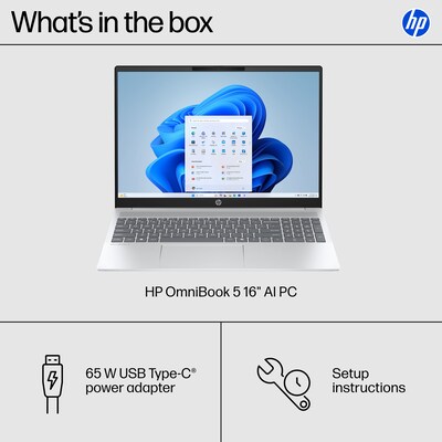 HP OmniBook 5 16" 2K AI Laptop, Intel Core Ultra 7 255U, 16GB RAM, 1TB SSD, +19.25 hours battery, Windows 11 Home