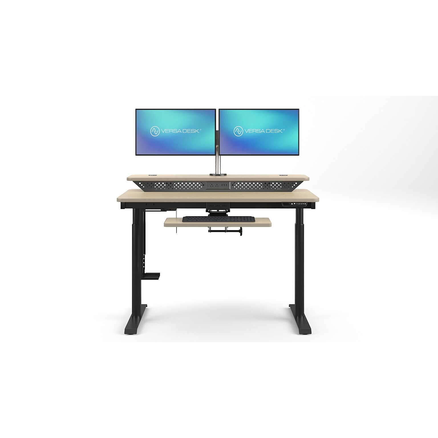 VersaDesk PowerLift Split-Level 48W Electric Rectangular Adjustable Standing Desk, Maple/Black (PL2SD4830-BM)