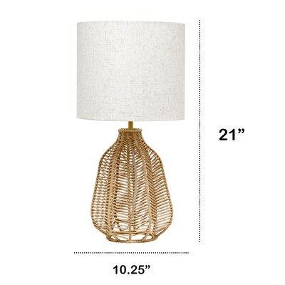 Lalia Home 21" Vintage Rattan Wicker Style Paper Rope Bedside Table Lamp with Fabric Shade, Natural (LHT-4017-NA)