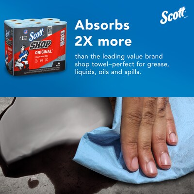 Scott Shop Towels Original, 9.4" x 11", Blue, 55 Sheets/Roll, 6 Rolls/Pack (75180)
