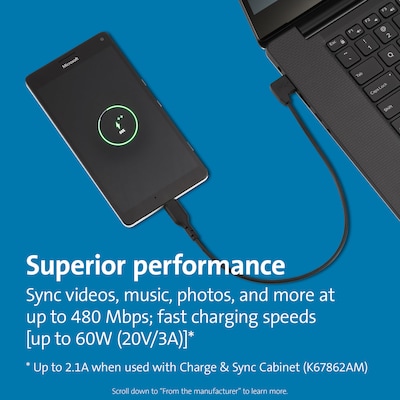 Kensington 12.9" Charge & Sync USB-C Cable, 5/Pack, Black (K65610WW)
