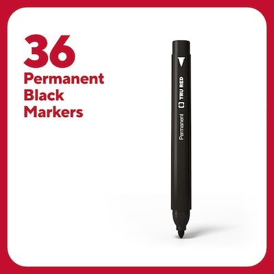 TRU RED™ Pen Permanent Markers, Fine Tip, Black, 36/Pack (TR54545)