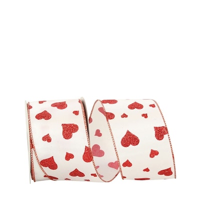 JAM Paper Hearts Glitter Ribbon, White/Red (52640340698)