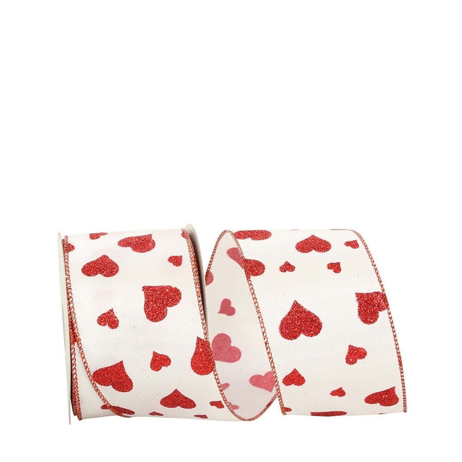 JAM Paper Hearts Glitter Ribbon, White/Red (52640340698)