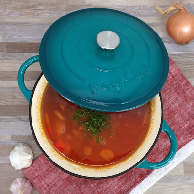 MegaChef Cast Iron 6.35 Qt. Dutch Oven, Teal (935122263M)