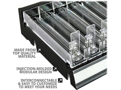 Azar 2.63" x 12" Pegboard 8-Compartment Cosmetic Tray, Black, 2/Pack (225830-8COMP-BLK-2PK)