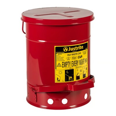 Justrite 6-Gallon Oily Waste Can, Red (138646RD)