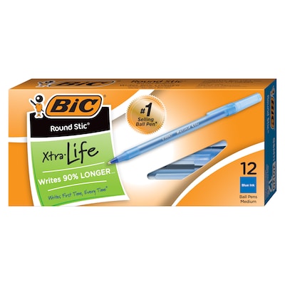 BIC Round Stic Xtra-Life Ballpoint Pen, Medium Point, 1.0mm, Blue Ink, Dozen (20120/GSM11BL) | Quill