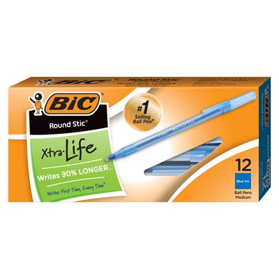 BIC Round Stic Xtra-Life Ballpoint Pen, Medium Point, 1.0mm, Blue Ink, Dozen (20120/GSM11BL) | Quill