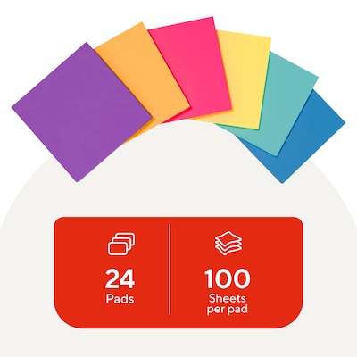 Staples Sticky Notes, 3 x 3, Assorted Colors, 2400 Sheets – Standard Self-Stick Notes for Messages, Reminders & Planning