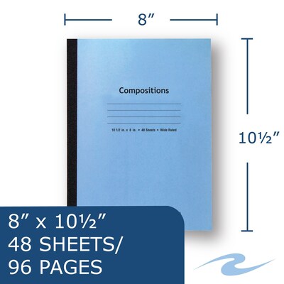 Roaring Spring Paper Products 1-Subject Composition Notebooks, 8" x 10.5", Wide Ruled, 48 Sheets, Blue (ROA77501)