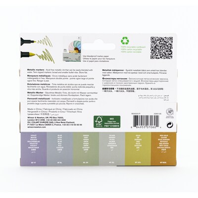 Winsor & Newton Promarker Dual-Tip Alcohol Based Marker, Metallic Colors, 6/Pack (WNX0290135)