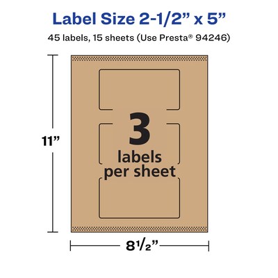Avery Laser/Inkjet Multipurpose Labels, 5" x ", Kraft Brown, 45/Pack (94246)