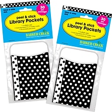 Barker Creek Black & White Dots Peel & Stick Library Pockets, 60/Set (BC3820)