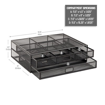 Mind Reader Monitor Stand Laptop Riser with Storage Drawer, Black (2TDMESHY-BLK)