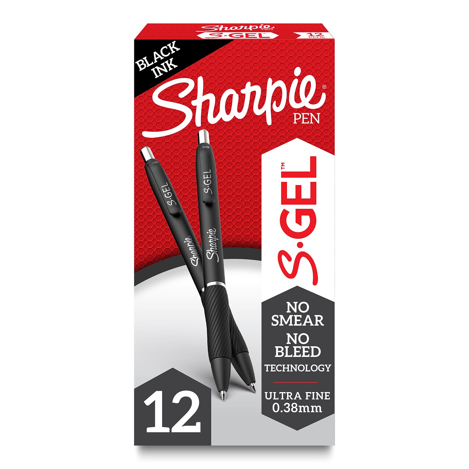 Sharpie S-Gel Retractable Gel Pens, 0.38 mm, Ultra Fine Point, Black Ink, Dozen (2140521)