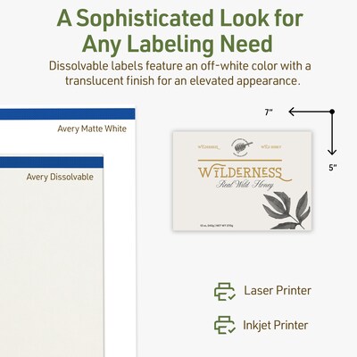 Avery Dissolvable Rectangle Multipurpose Labels, 5" x 7", Off-white, 50/Pack (94258)