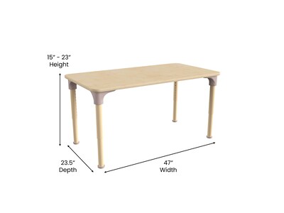 Flash Furniture Bright Beginnings Hercules Rectangular Table, 47" x 24", Height Adjustable, Beech (MK-ME088025-GG)