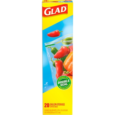Glad Zipper Food Storage Bags, Gallon, 20 Bags/Box (55050)