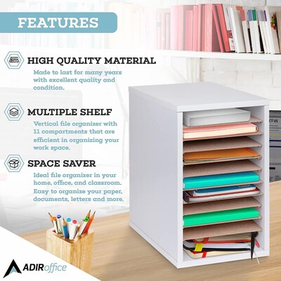AdirOffice 500 Series 11-Compartment Literature Organizers, 10.75" x 11.75", White, 2/Pack (500-11-WHI-2PK)