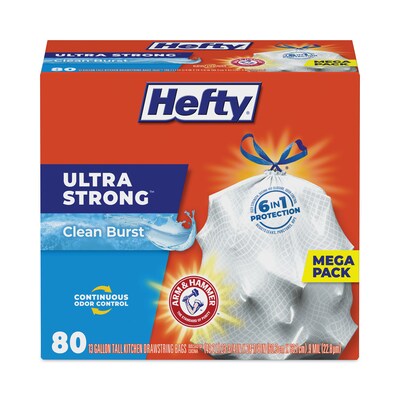 Hefty® Ultra Strong Scented Tall White Kitchen Bags, 13 gal, 0.9 mil, 24.75 x 24.88, White, 80 Bag