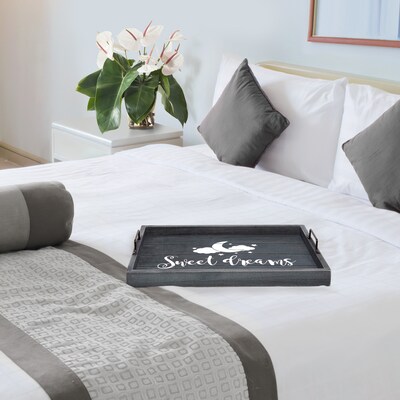 Elegant Designs "Sweet Dreams" Decorative Wood Serving Tray w/ Handles, 15.50" x 12", Midnight Blue Wash (HG2000-MBS)