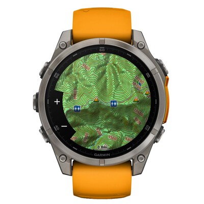 Garmin fenix 8 AMOLED Multisport GPS Watch, 47-mm, Titanium Stainless Steel Bezel with Orange/Graphite Band (010-02904-10)