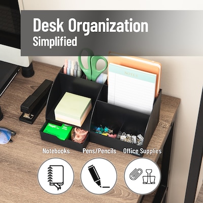 Mind Reader 7 Compartment Plastic Desk Organizer, Black (JOEANCH-BLK)