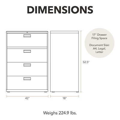 HON Brigade 600 Series 4-Drawer Lateral File Cabinet, Locking, Letter/Legal, Black, 42W (HON694LP)