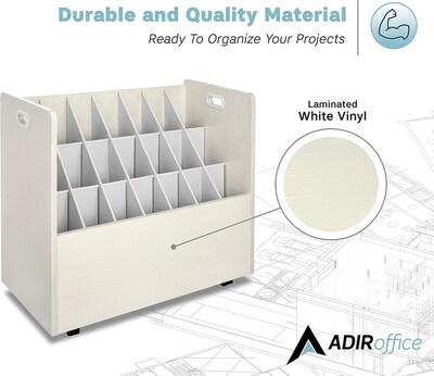 AdirOffice 21-Slot Mobile Roll File, Lockable, 28.5"H x 30"W x 15.75"D, White (625-WHI-KIT1)