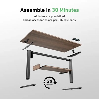 Huanuo 48"W Electric Rectangular Adjustable Standing Desk with Keyboard Tray, Walnut (HNESD71WN)