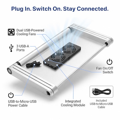 Uncaged Ergonomics WorkEZ Executive 18" Laptop Cooling Stand with 2 Fans, 3 USB Ports, Silver (WEEFHs)