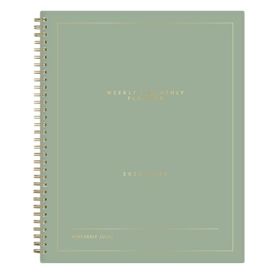 2026-2027 Blue Sky Sincerely Sage 8.5 x 11 Academic Year Weekly & Monthly Planner, Plastic Cover, Sincerely Sage (159085)