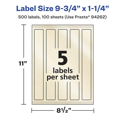 Avery Pearlized Ivory Rectangle Multipurpose Labels, 9.75" x 1.25", Ivory, 500/Box (94262)
