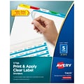 Avery Index Maker Print & Apply Label Dividers, 5-Tab, Multicolor, 25/Box (11423)