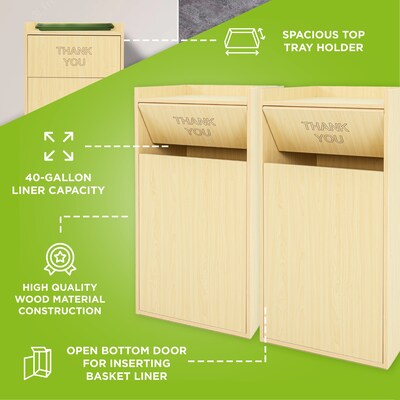Alpine Industries Wood Trash Can, 40 Gallon, Oak, 2/Pack (476-MEO-2PK)