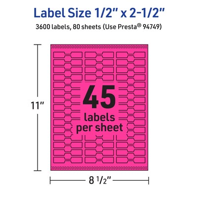 Avery Laser/Inkjet Barbell Multipurpose Labels, 0.5" x 2.5", Neon Magenta, 3600/Box (94749)