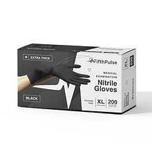 Fifth Pulse Thicker Nitrile Exam Latex Free & Powder Free Gloves, XL,Black, 50 Gloves/Box (FMN100452