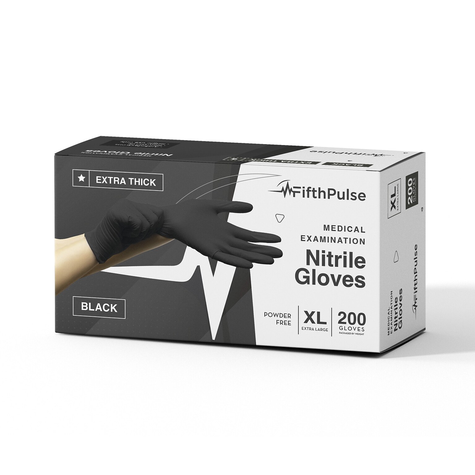 Fifth Pulse Thicker Nitrile Exam Latex Free & Powder Free Gloves, XL,Black, 200 Gloves/Box (FMN100452)