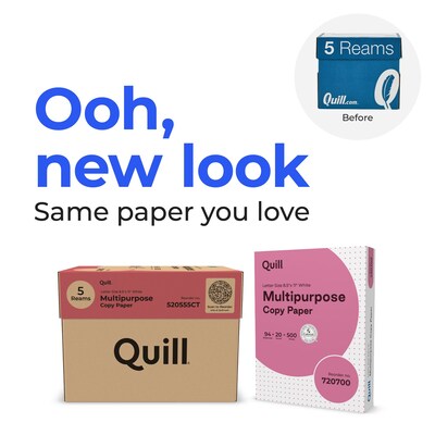 Quill Brand® 8.5 x 11 Multipurpose Copy Paper, 20 lbs., 94 Brightness, 500 Sheets/Ream, 5 Reams/Ca