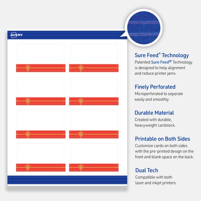 Avery Gold-Red Gift Matte Blank Card, White, 80/Pack (S00-FG4)