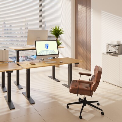 FlexiSpot E7COMMERCIAL 60''W Electric Height Adjustable Standing Desk, Bamboo/Black(E7BCOM6030-LBZB)
