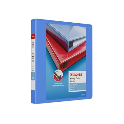Staples® Heavy Duty 1 3-Ring View Binders, D-Ring, Periwinkle (ST56289-CC)