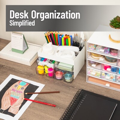Mind Reader 9-Compartment Plastic Desk Organizer, White (SDORG-WHT)