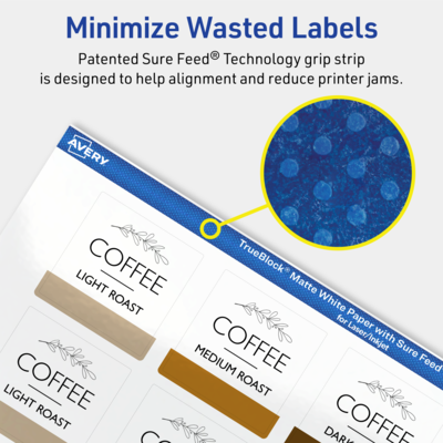 Avery TrueBlock Laser/Inkjet Square Multipurpose Labels, 1.5" x 1.5", White, 200 Labels/Pack (94106)