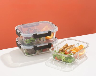 JoyJolt 3-Section Meal Prep Storage Containers, Set of 5 - Black