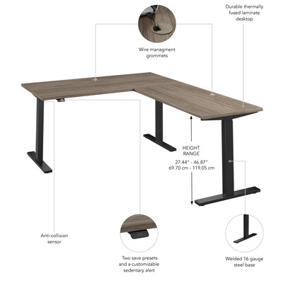 Bush Business Furniture Move 60 Series 60"W L Shaped Adjustable Standing Desk, Modern Hickory (M6SL6078MHBK)