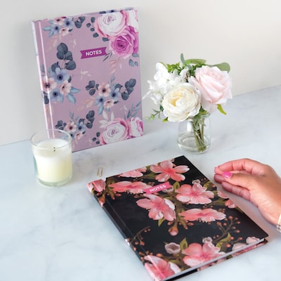 Blueline Fashion Hard Cover Index Notebook, 7.25" x 9.25", College Ruled, 96 Sheets, Lavender Floral (A9.02)