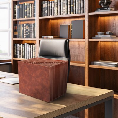 Smead Tuff Box Bottom Heavy Duty Reinforced Faux Leather Accordion File, Alphabetical Index, 21 Pocket, Letter, Brown (73786)